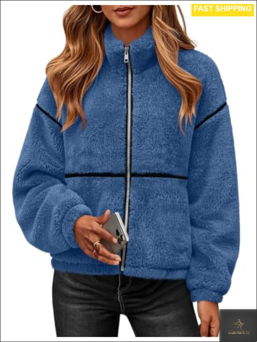 Sherpa Fleece Zip Up Winter Jacket Stand Collar Oversized